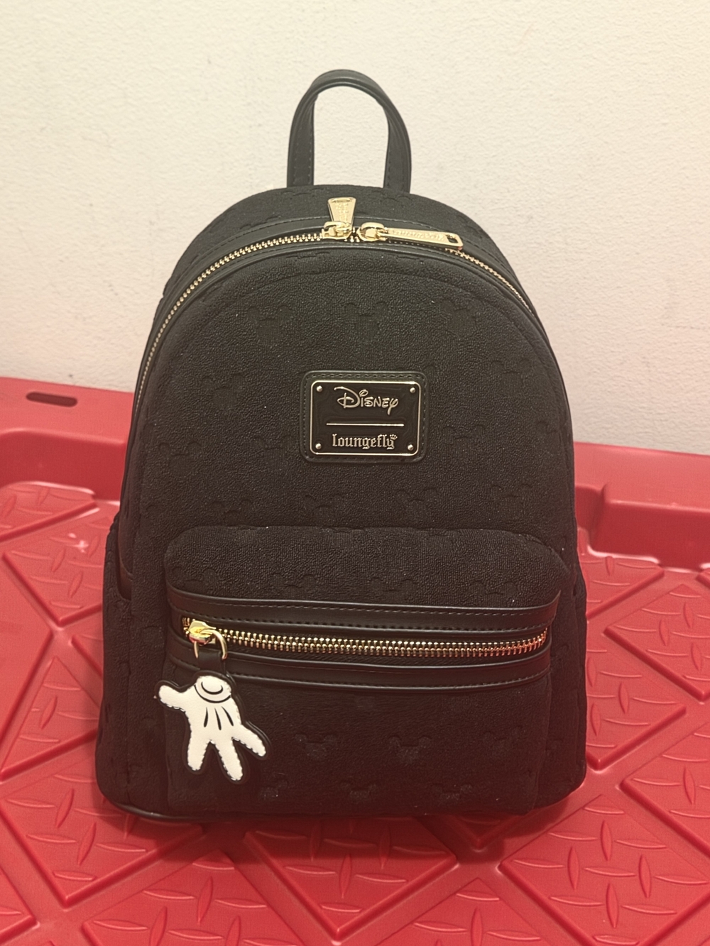 Loungefly Black Mini Backpack with Mickey Glove Charm